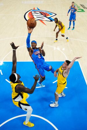 Oklahoma City’s Shai Gilgeous-Alexander takes a shot during Game 2 of the NBA Finals on Sunday, June 8. Gilgeous-Alexander, <a  target="_top" href="/newspapers?url=https://www.cnn.com/2025/06/11/sport/shai-gilgeous-alexander-analysis-spt">the league’s MVP this season</a>, had 34 points and eight assists as the Thunder defeated the Indiana Pacers and <a  target="_top" href="/newspapers?url=https://www.cnn.com/2025/06/08/sport/nba-finals-game-2-spt">tied the series at 1-1</a>.