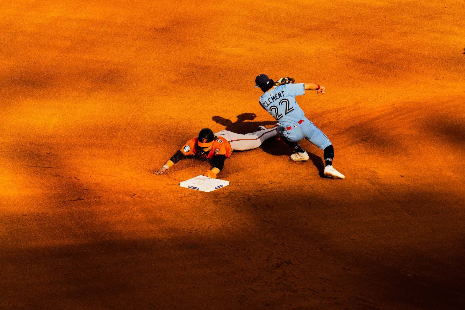 The Baltimore Orioles’ Gunnar Henderson steals second base during a Major League Baseball game in Toronto on Saturday, September 13.