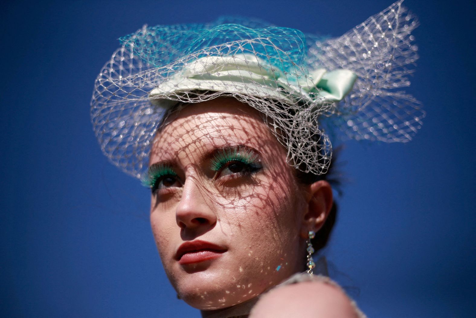 A model is pictured ahead of a fashion contest at the Durban July horse racing event in Durban, South Africa, on Saturday, July 6.
