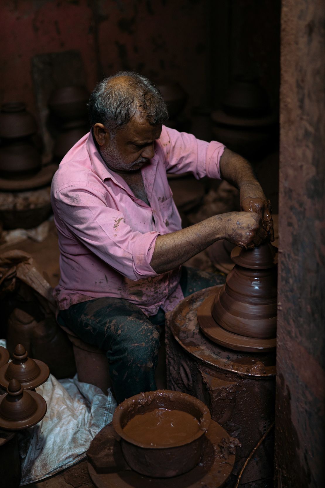A potter works at his workshop in Dharavi on April 14.
