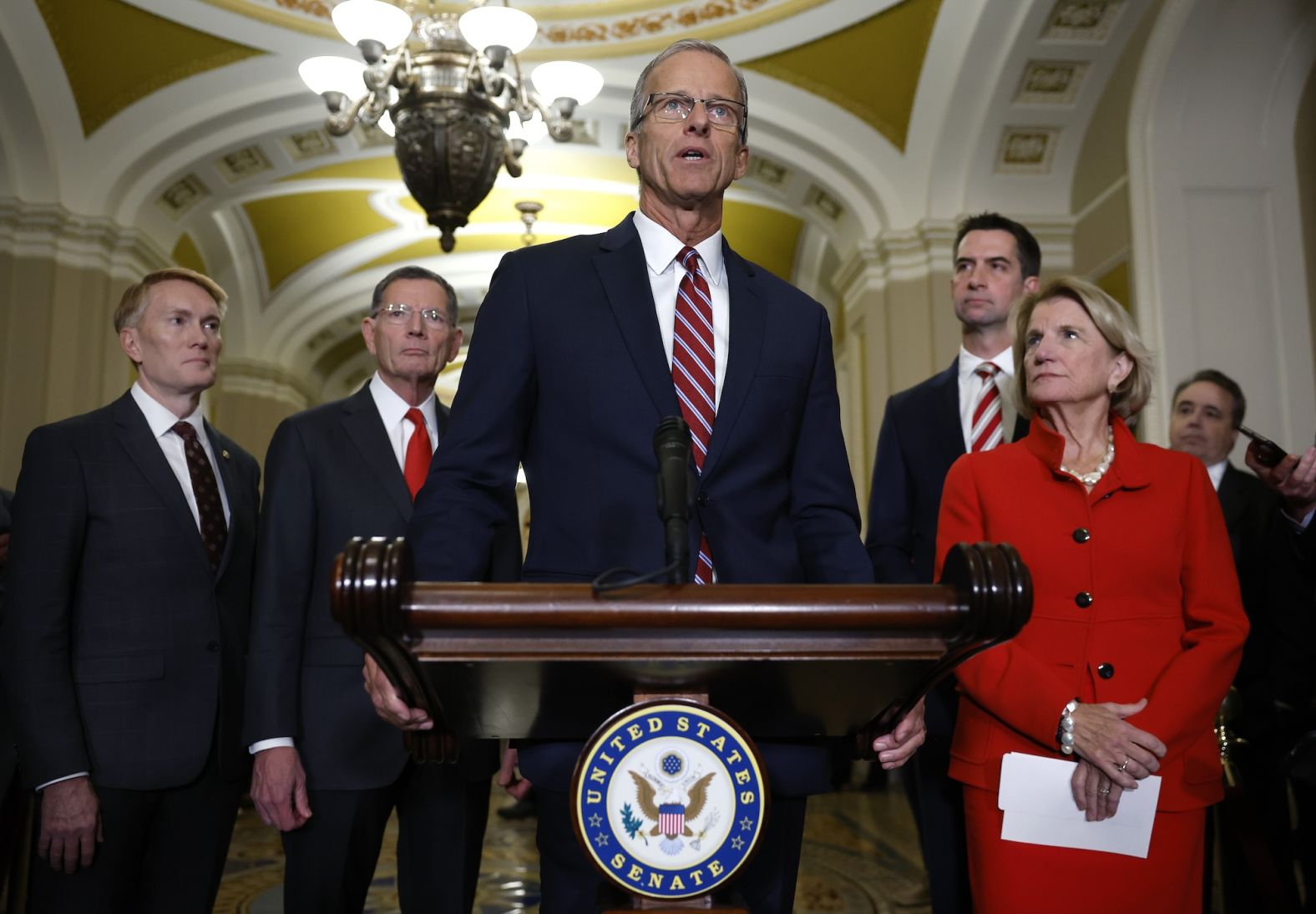 US Sen. John Thune speaks at the US Capitol on Wednesday, November 13, after Senate Republicans voted for him to be <a href="index.php?page=&url=https%3A%2F%2Fwww.cnn.com%2F2024%2F11%2F13%2Fpolitics%2Fjohn-thune-senate-republican-leader%2Findex.html">the chamber’s next majority leader</a>. Thune, from South Dakota, is presently serving as majority whip, the No. 2 role in GOP Senate leadership.