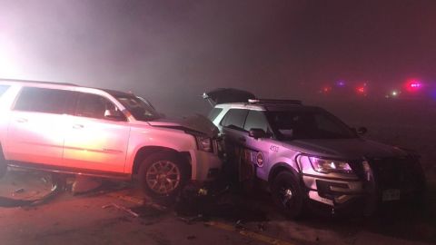 Vehicles in a multi-car pileup near Austin, Texas.