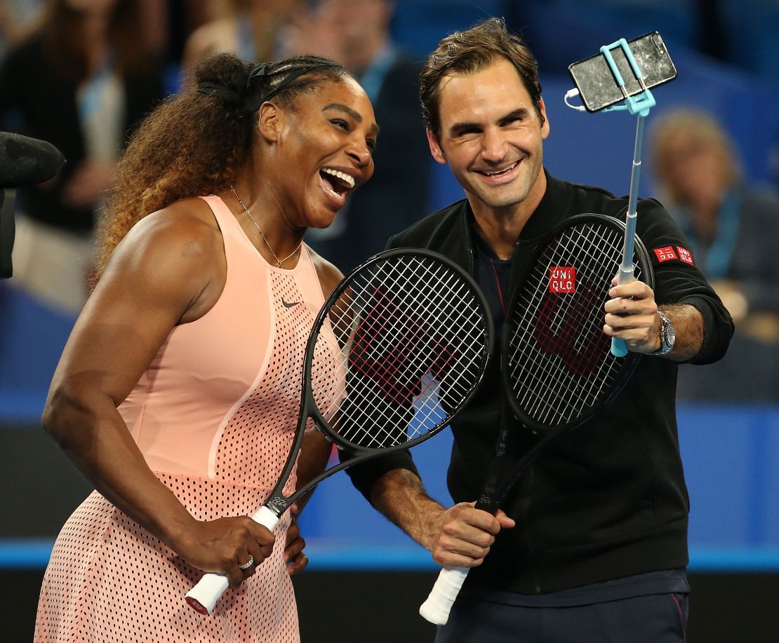 A very special selfie. Serena Williams and Roger Federer strike a pose after their historic clash at the Hopman Cup in Perth.