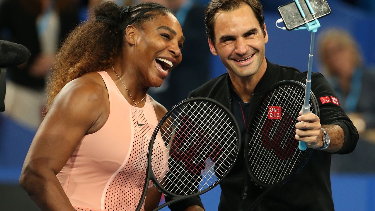 A very special selfie. Serena Williams and Roger Federer strike a pose after their historic clash at the Hopman Cup in Perth.