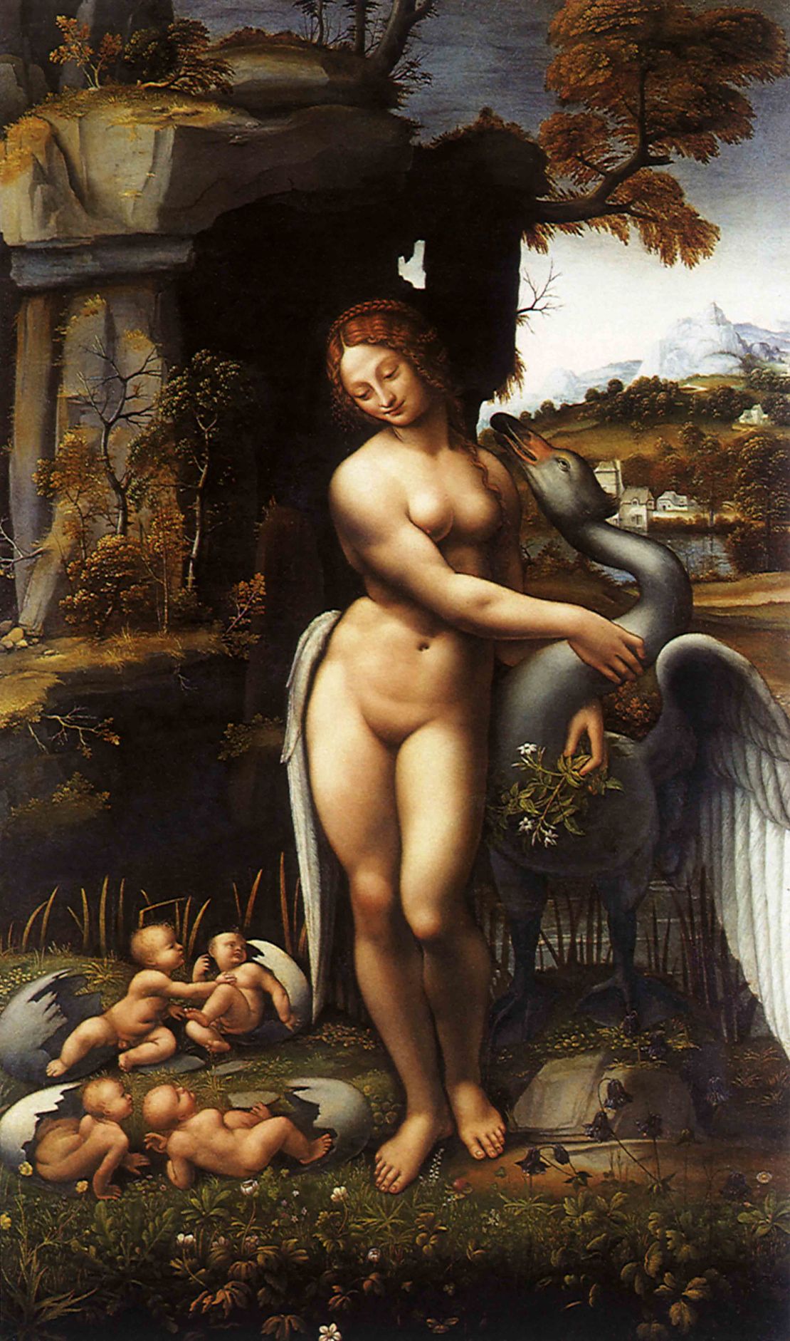 Leonardo da Vinci's version of the legend of Leda and the Swan.
