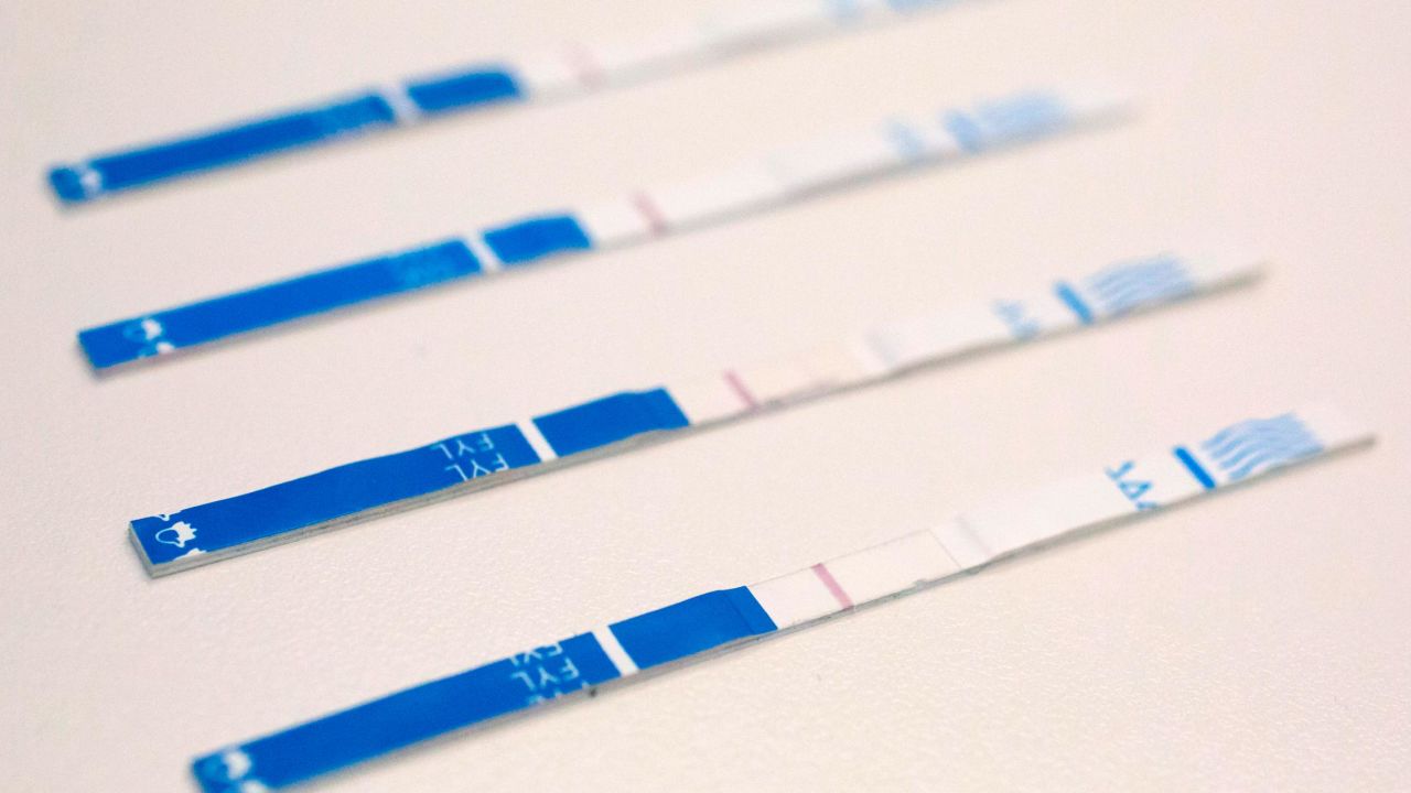 This May 10, 2018 photo shows an arrangement of fentanyl test strips in New York. Sales of fentanyl test strips have exploded as a growing number of overdose-prevention programs hand them out to people who use illicit drugs. (AP Photo/Mark Lennihan)