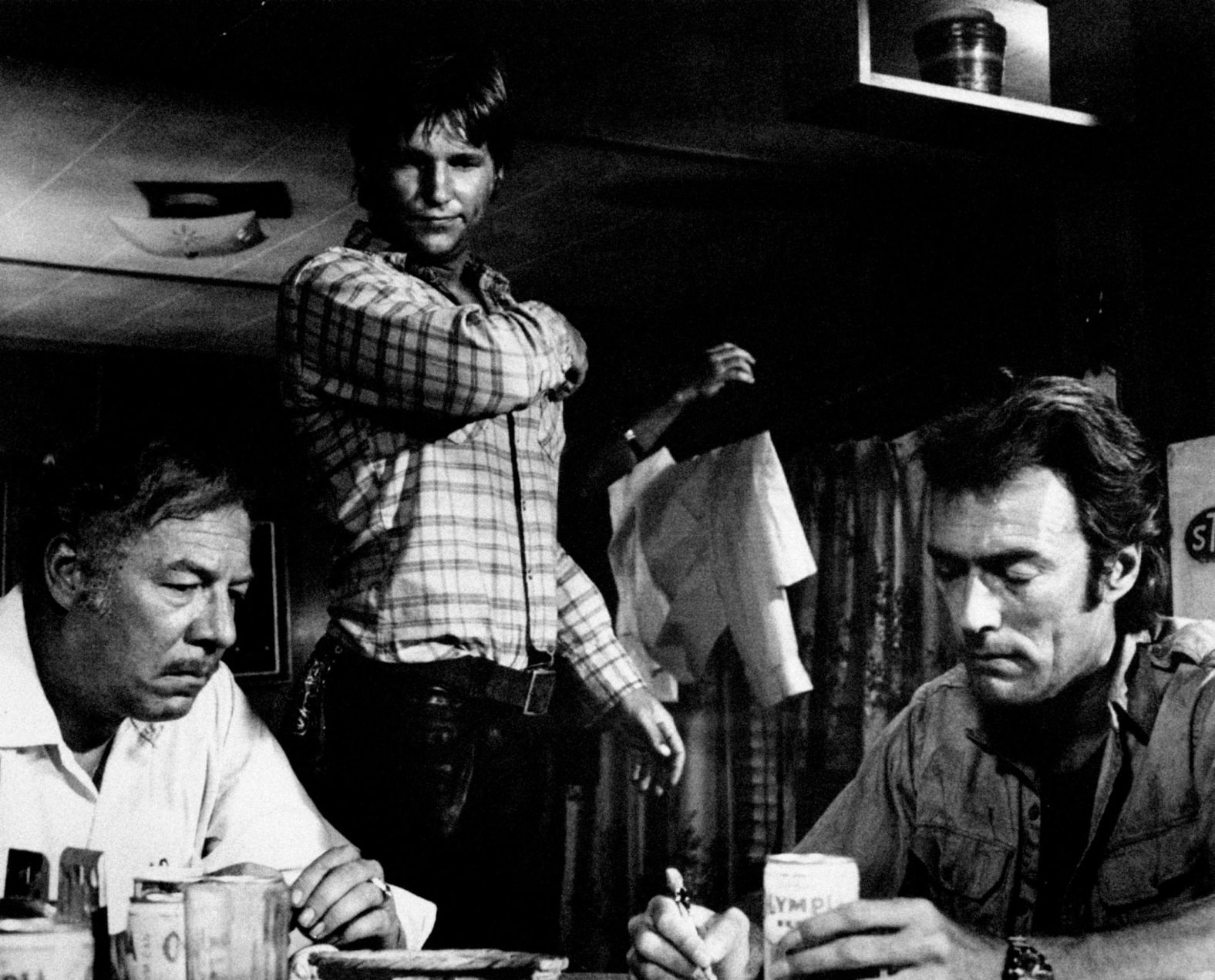 Bridges, center, looks over George Kennedy, left, and Clint Eastwood during the 1974 film "Thunderbolt and Lightfoot." Bridges' performance in the movie earned him another Oscar nomination.