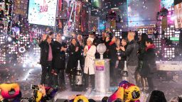 Journalists celebrate 2019's arrival in Times Square.