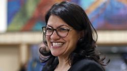 Rashida Tlaib smiles during a campaign rally in Dearborn, Michican on October 26, 2018.