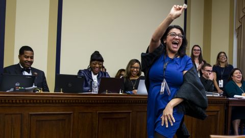 Rashida Tlaib reacts after drawing a number during the member-elect room lottery on Capitol Hill in Washington on November 30, 2018. Each newly elected House member picks a numbered chip as they're called by last name in alphabetical order.