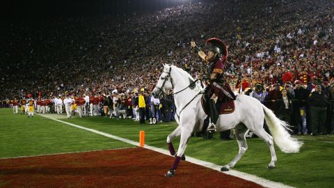  The USC Trojans horse mascot Traveler rides on the field during a game on November 25, 2006.