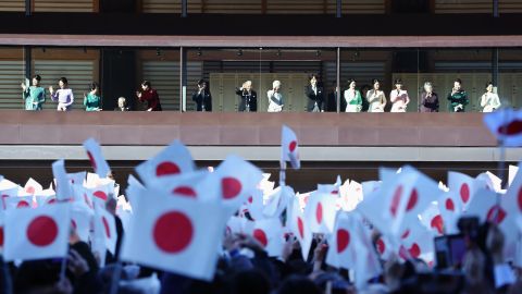 Members of the royal family wave to the crowd during the New Year's greeting ceremony at the Imperial Palace in Tokyo in January 2019. 