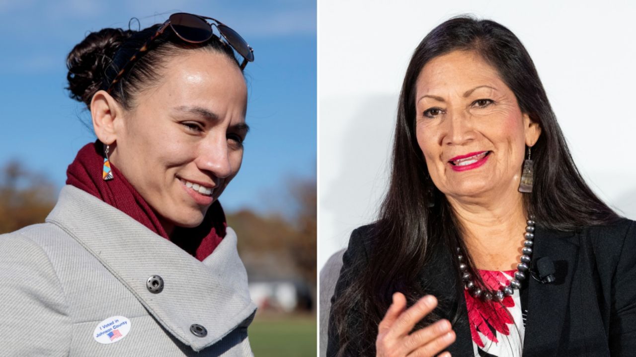 Rep.-elect Sharice Davids of Kansas (at left) and Rep.-elect Deb Haaland (at right) of New Mexico are pictured.