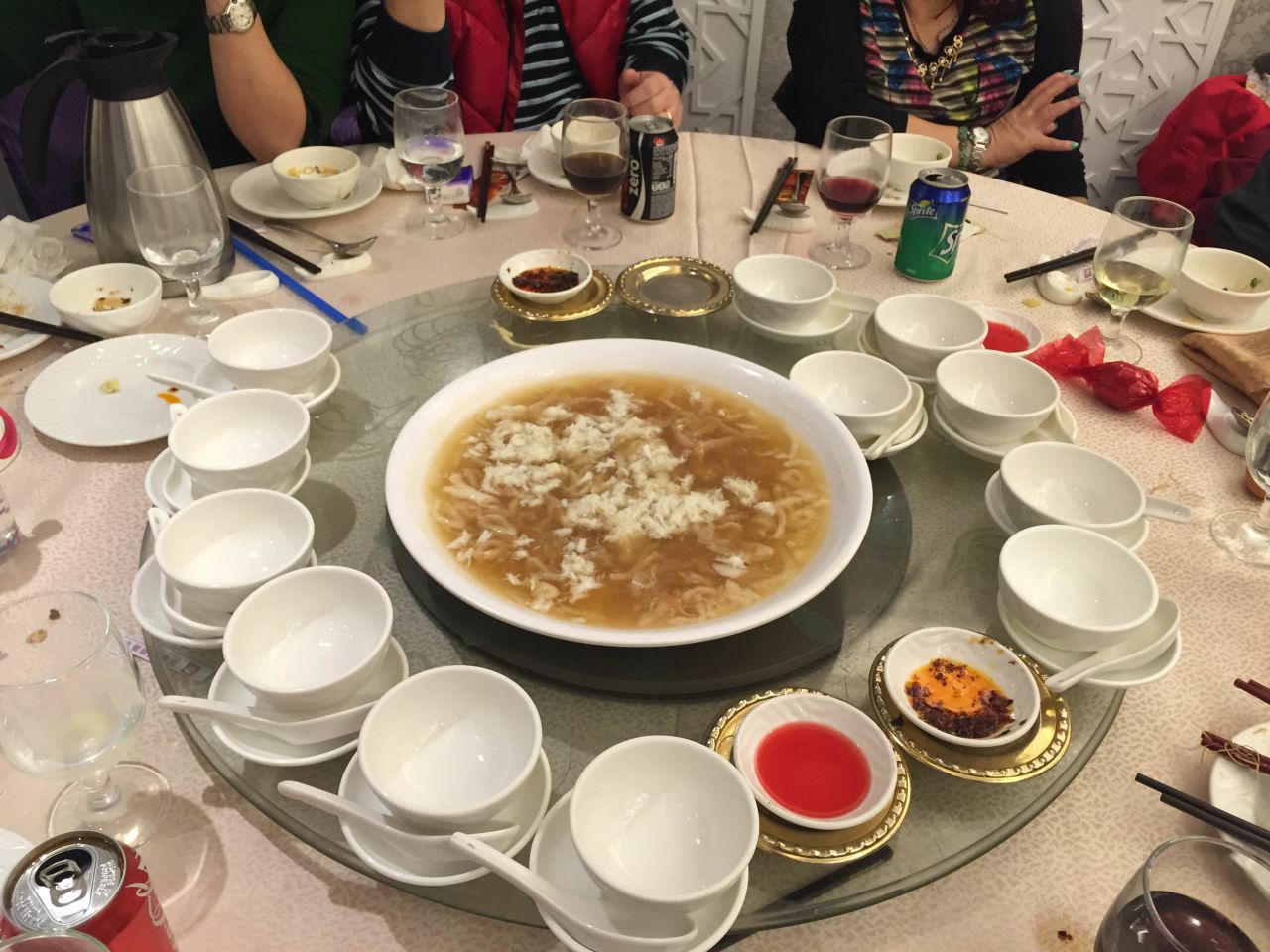 Shark fin soup is served in a birthday banquet in Hong Kong.