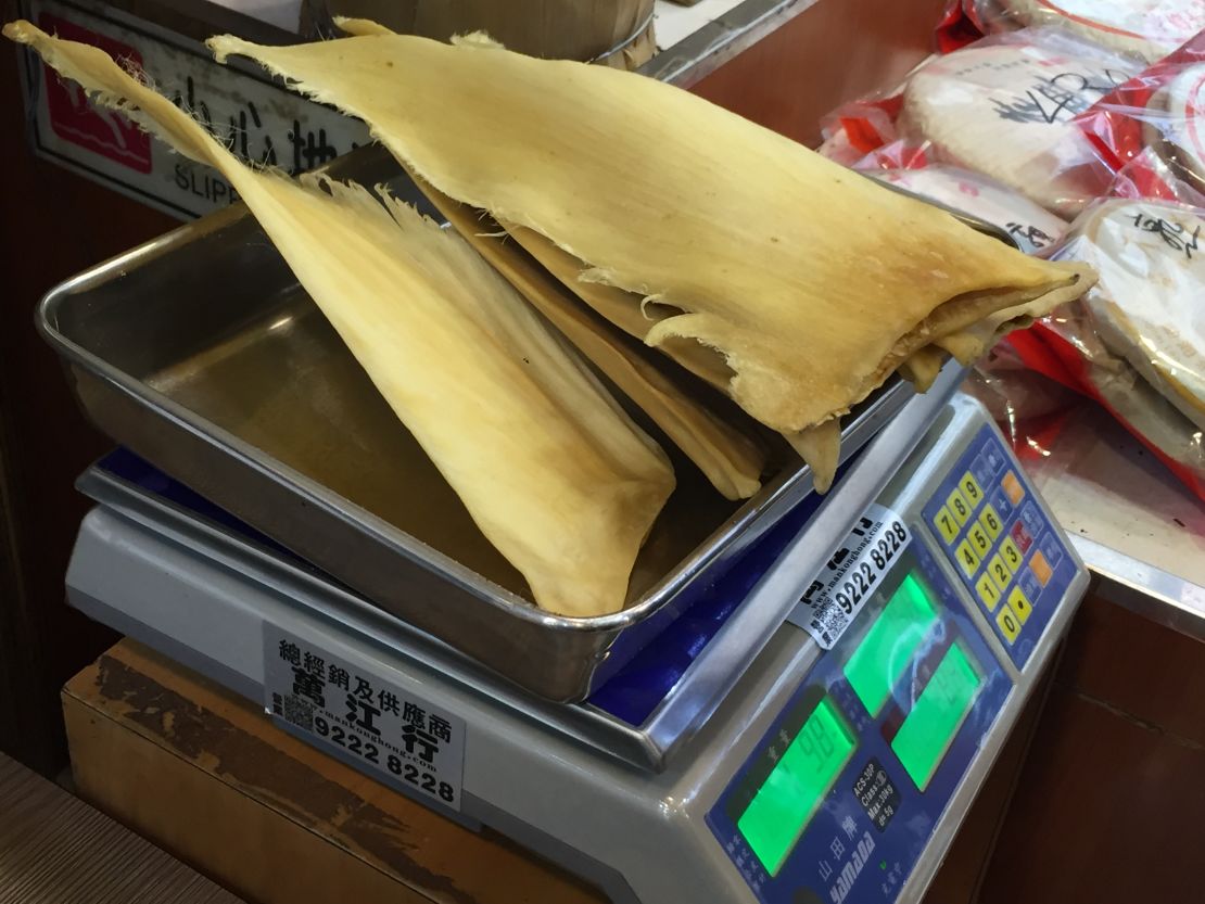 The bigger the fin and the thicker the veining, the more expensive shark fin is, according to store owners.