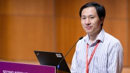 Chinese scientist He Jiankui speaks at the Second International Summit on Human Genome Editing in Hong Kong on November 28, 2018. (Photo by Anthony WALLACE / AFP)        (Photo credit should read ANTHONY WALLACE/AFP/Getty Images)