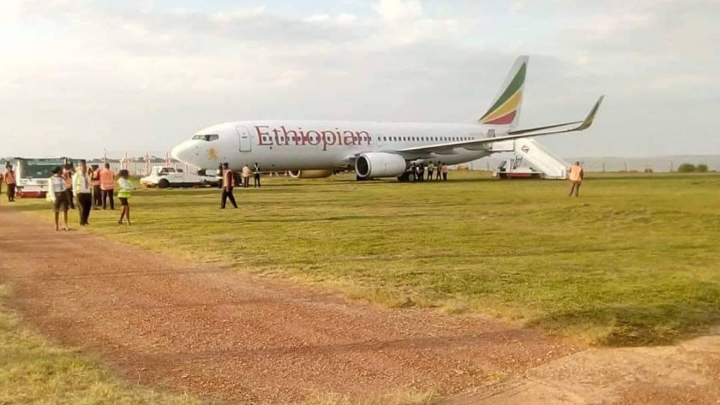 An Ethiopian Airlines plane skidded off the runway at Entebbe International Airport in Uganda on January 3, 2019.