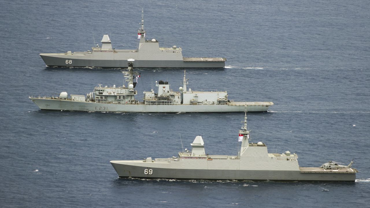 The British frigate HMS Argyll (center) in October takes part in Exercise Bersama Lima 2018, which also included vessels from the Malaysian, Singapore, Australian and New Zealand navies.