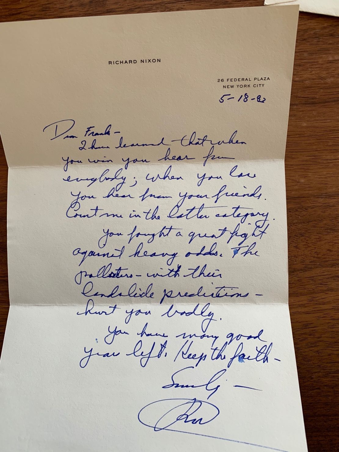 Former President Richard Nixon's letter to Frank Rizzo in 1983.