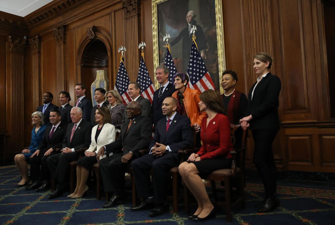 Katie Hill, right, poses with other members of the newly elected Democratic House Leadership team in November.