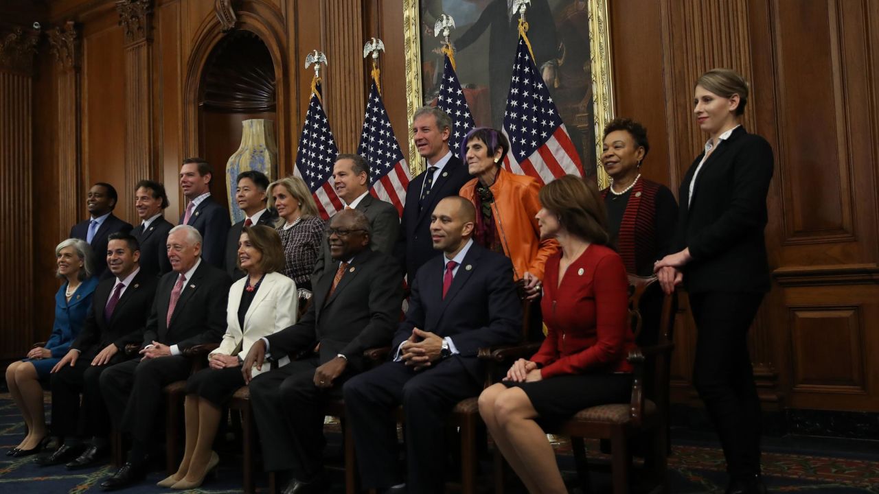Katie Hill, right, poses with other members of the newly elected Democratic House Leadership team in November.