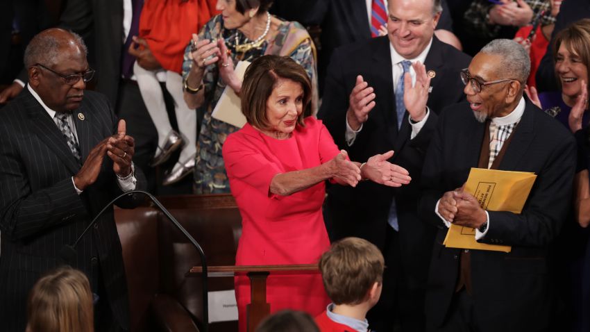 Members of Congress congratulate newly elected Speaker of the House Nancy Pelosi (D-CA) during the first session of the 116th Congress at the U.S. Capitol January 03, 2019 in Washington, DC. Under the cloud of a partial federal government shutdown, Pelosi reclaimed her former title as speaker and her fellow Democrats took control of the House of Representatives for the second time in eight years. (Photo by Chip Somodevilla/Getty Images)