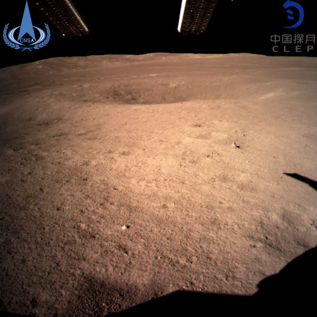 The first image of the moon's far side taken after the Chang'e 4 probe landed.