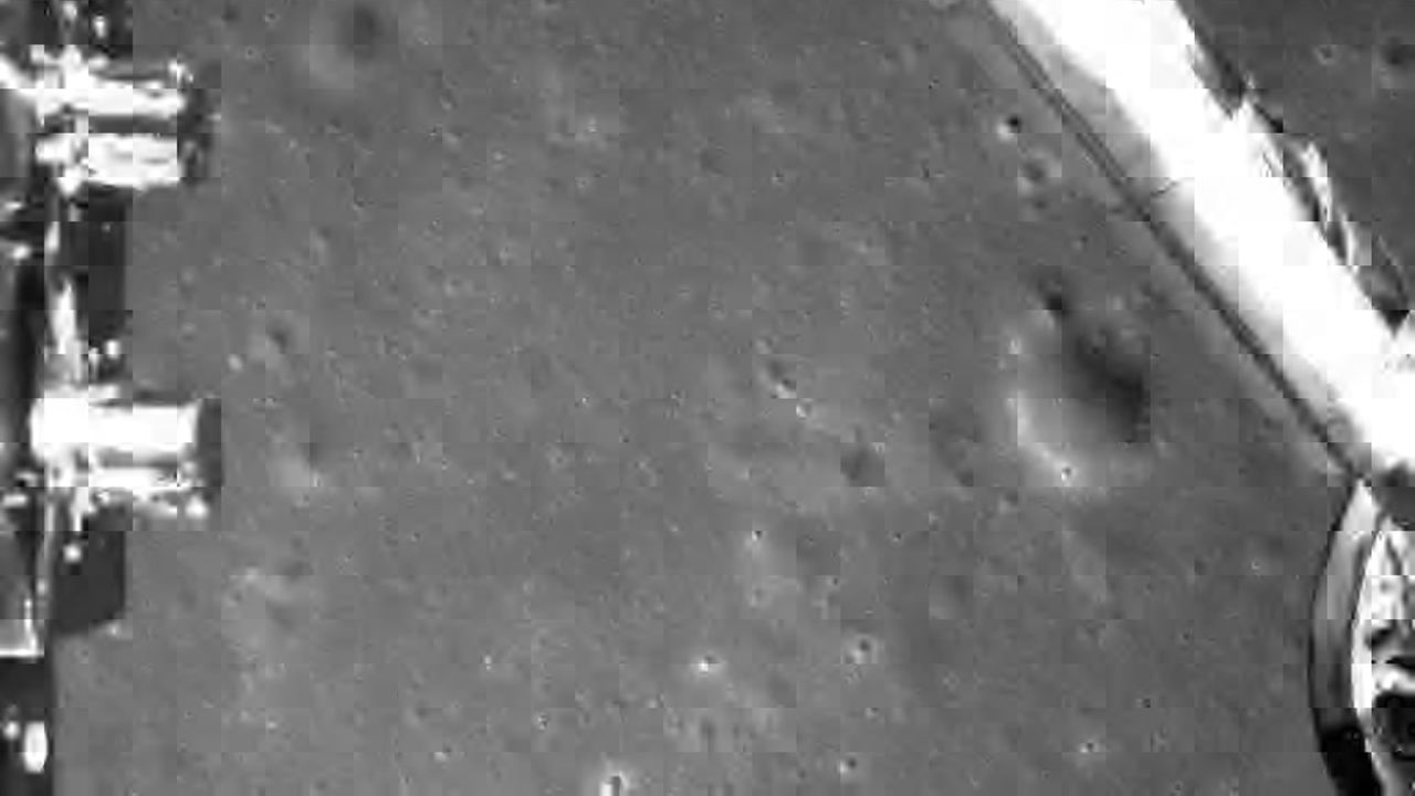 An image of the moon taken by the probe during its descent.