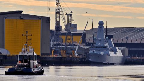 The British Type 45 destroyer HMS Duncan is shown at a Glasgow shipyard in 2015. One in every 200 UK jobs is defense related, the Defense Ministry says.