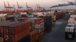 Containers are seen in a terminal at the docks in Avellaneda, Buenos Aires, on September 6, 2018. - With Argentina's currency tumbling as interest rates and inflation soar, fears are growing that the country could be on the verge of default, but analysts say that remains unlikely despite economic fragility. Earlier this week, President Mauricio Macri announced plans to slash the country's bureaucracy and raise taxes on exports to calm battered financial and currency markets and get the economy back on an even keel. (Photo by Juan MABROMATA / AFP)        (Photo credit should read JUAN MABROMATA/AFP/Getty Images)