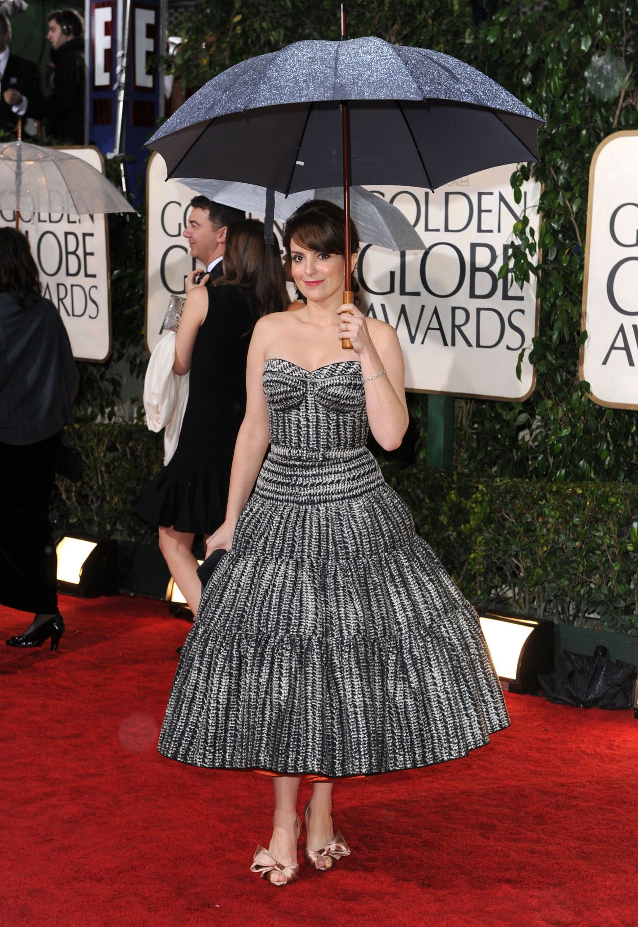 U for Umbrellas: January is one of LA's rainiest months and the red carpet can get wet. But, as Tina Fey demonstrated in 2010, the show must go on.
