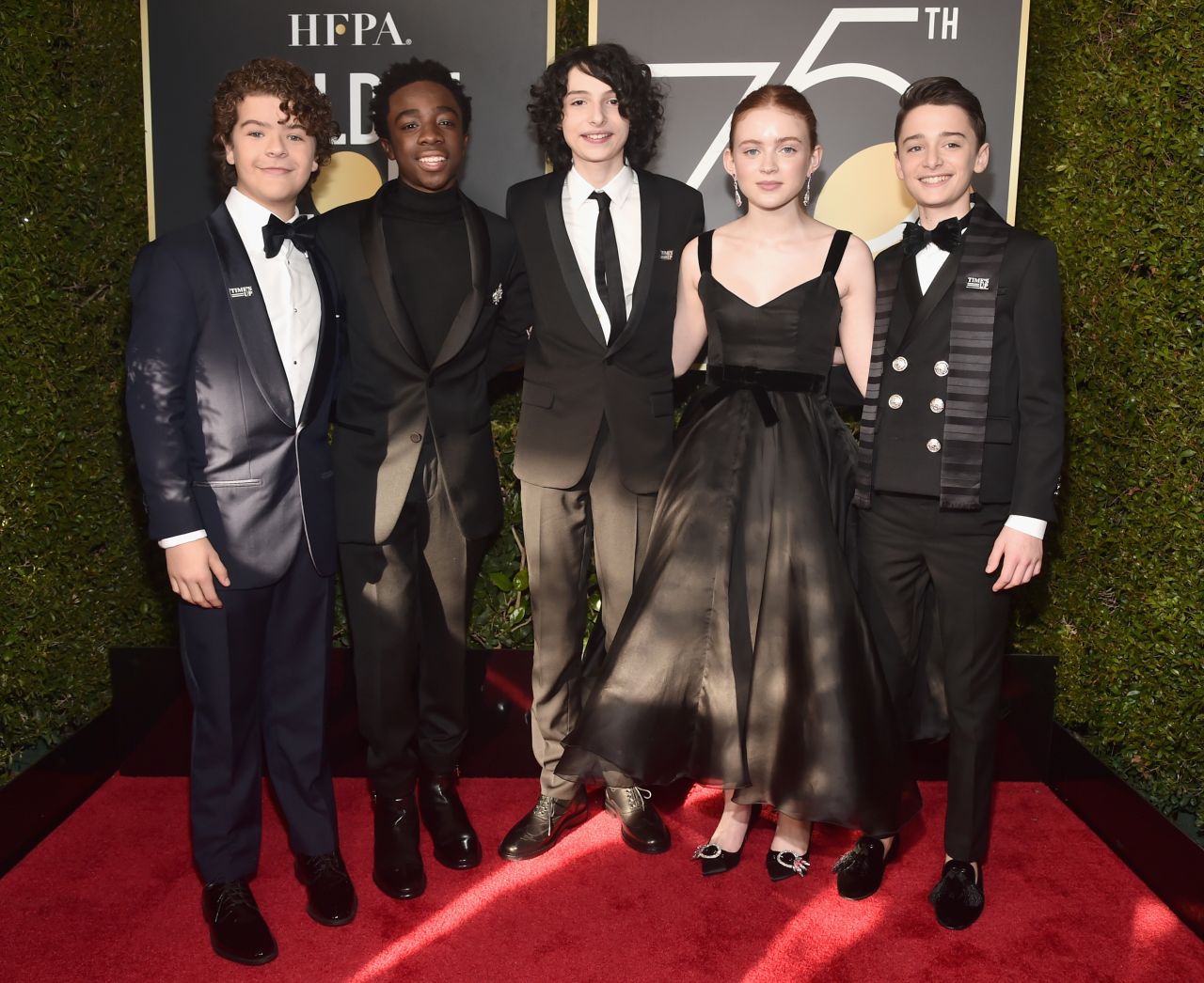 K is for Kids: The cast of popular Netflix show "Stranger Things" looked adorable as they hit the red carpet in 2018.(LR: Gaten Matarazzo, Caleb McLaughlin, Finn Wolfhard, Sadie Sink and Noah Schnapp)