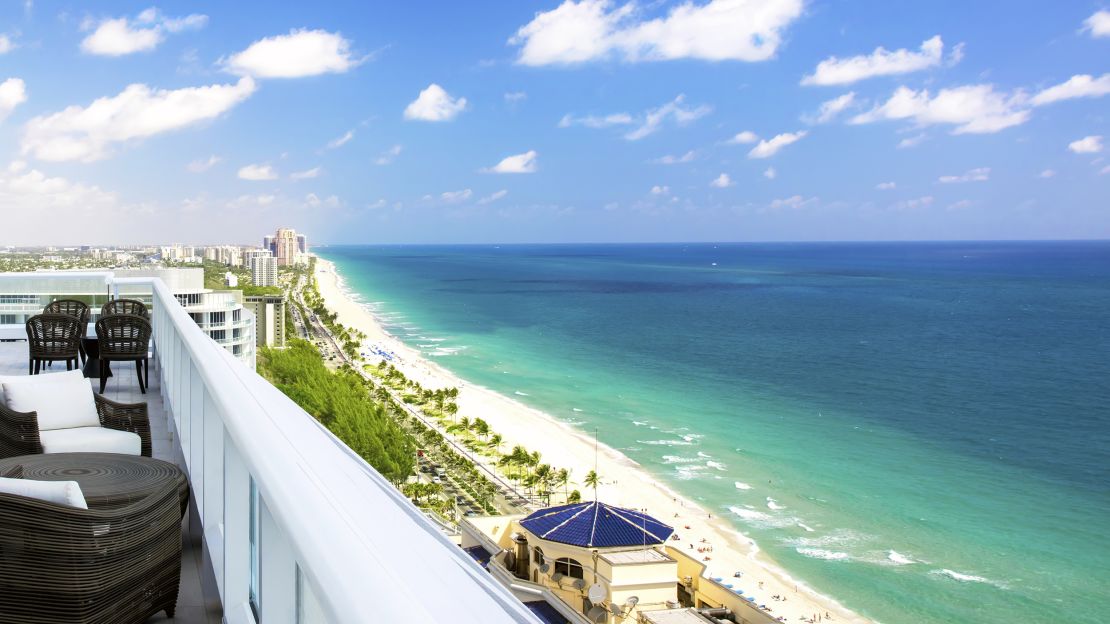 A view of the Fort Lauderdale beach from the Conrad's rooftop area, which includes a bar, pool and ping-pong table.