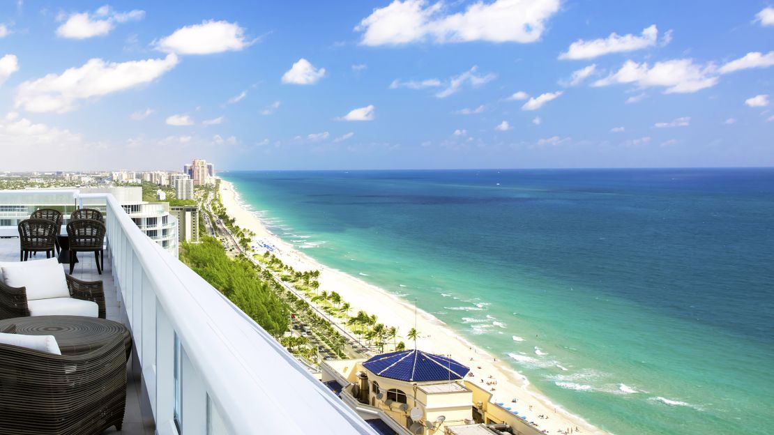 A straight stretch of Fort Lauderdale's beach viewed from the Conrad.