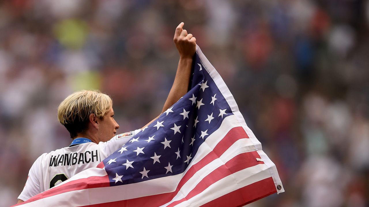 VANCOUVER, BC - JULY 05:  Abby Wambach #20 of the United States of America celebrates after their 5-2 win over Japan in the FIFA Women's World Cup Canada 2015 Final at BC Place Stadium on July 5, 2015 in Vancouver, Canada.  (Photo by Dennis Grombkowski/Getty Images)