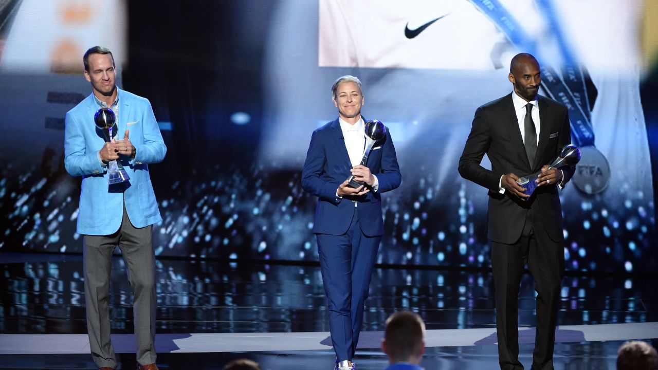 (L-R) Manning, Wambach and Bryant accept the Icon Award onstage during the 2016 ESPYS.
