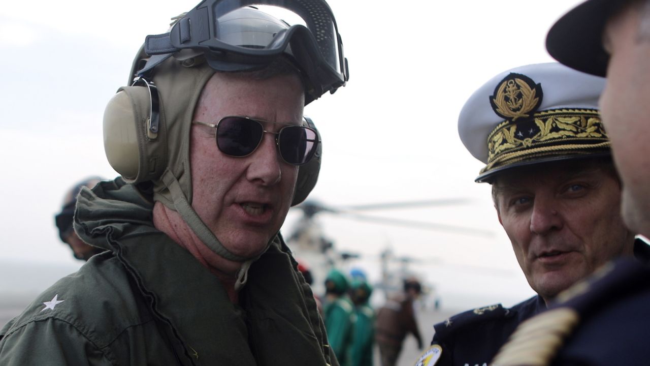 Kevin Sweeney is seen in 2014 when he served as a US Navy rear admiral. 