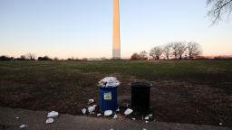 Trash builds up along the National Mall as trash collectors are off work during a partial shutdown of the federal government, on December 23, 2018 in Washington, DC.