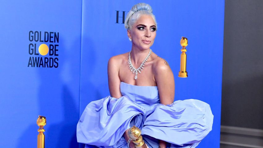 "A Star is Born' Lady Gaga poses with the trophy in the press room during the 76th Annual Golden Globe Awards at The Beverly Hilton Hotel on January 6, 2019 in Beverly Hills, California.  (Photo by Kevin Winter/Getty Images)