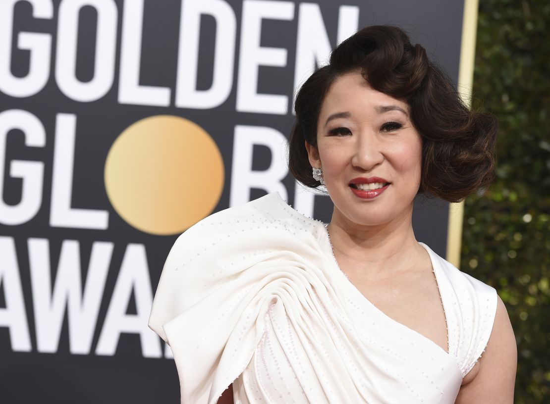 Sandra Oh arrives at the 76th annual Golden Globe Awards at the Beverly Hilton Hotel.