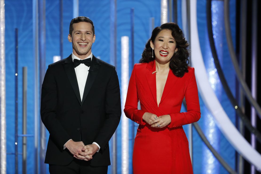 Hosts Andy Samberg and Sandra Oh  