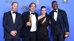  'Green Book' winners (L-R) Viggo Mortensen, Peter Farrelly, Linda Cardellini, and Mahershala Ali pose in the press room during the 76th Annual Golden Globe Awards