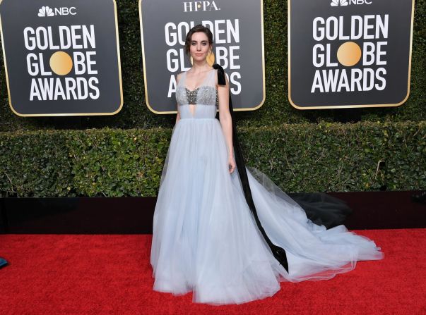"Glow" star Alison Brie donned a flowy, ethereal Vera Wang gown with an embellished bralette.  