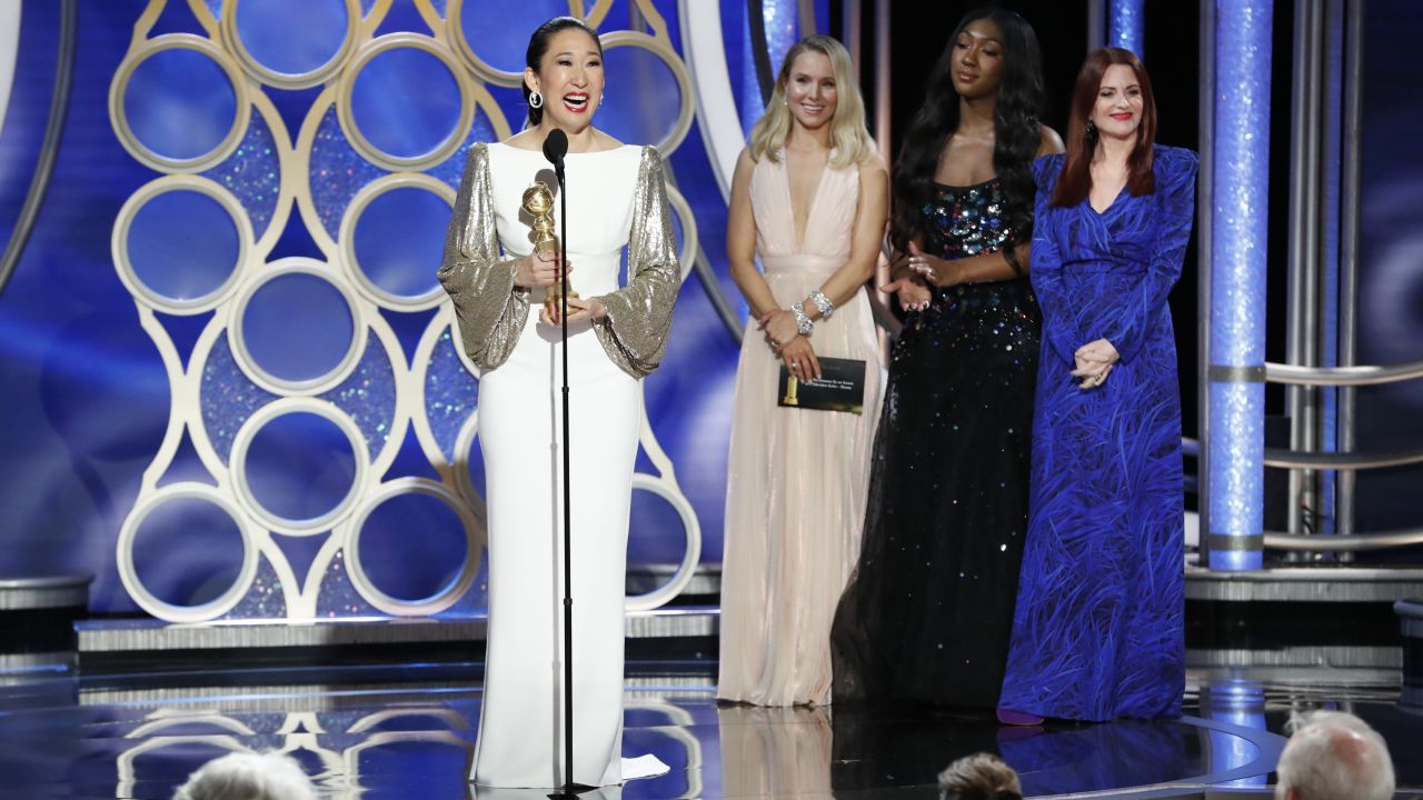 Sandra Oh accepting the award for best performance by an actress in a TV drama