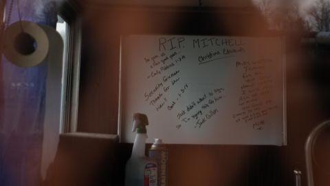 A whiteboard in the shuttered plant commemorates Mitchell, which closed six years ago.