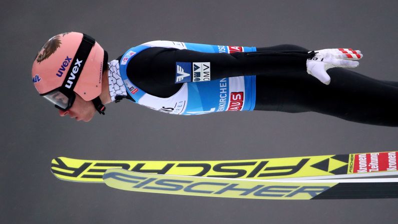 Austrian ski jumper Stefan Kraft goes horizontal as he competes in the Four Hills Tournament on Monday, December 31.