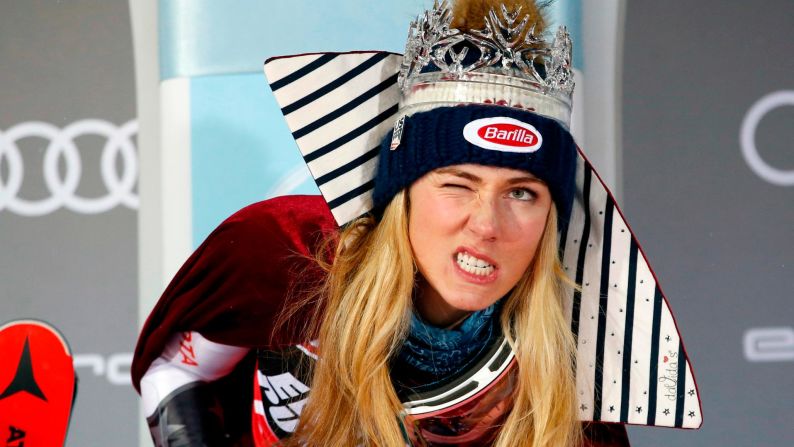 American skier Mikaela Shiffrin celebrates on the podium after winning a World Cup slalom race in Zagreb, Croatia, on Saturday, January 5. It was <a href="index.php?page=&url=https%3A%2F%2Fwww.cnn.com%2F2019%2F01%2F05%2Fsport%2Fmikaela-shiffrin-skiing-world-cup-slalom-zagreb-spt-intl%2Findex.html" target="_blank">her fifth slalom win of the season</a> and her seventh win in nine races.