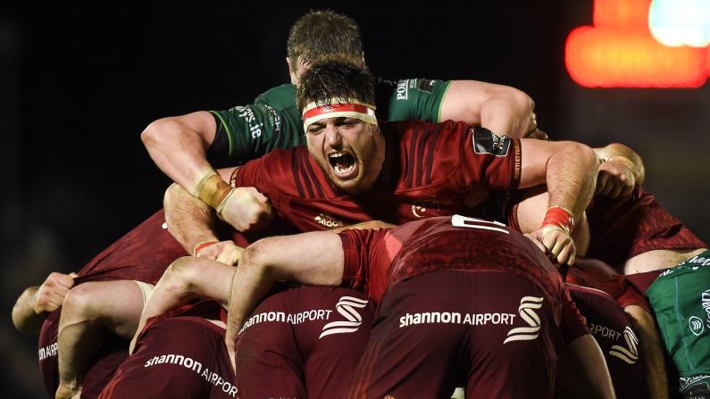 Munster's Jean Kleyn competes in a rugby maul during a match in Galway, Ireland, on Saturday, January 5.