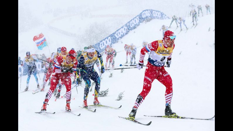 Andrey Melnichenko, a cross-country skier from Russia, leads the pack during a World Cup race in Oberstdorf, Germany, on Wednesday, January 2.