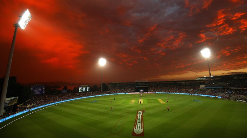The sun sets in Hobart, Australia, during a cricket match at Blundstone Arena on Friday, January 4.